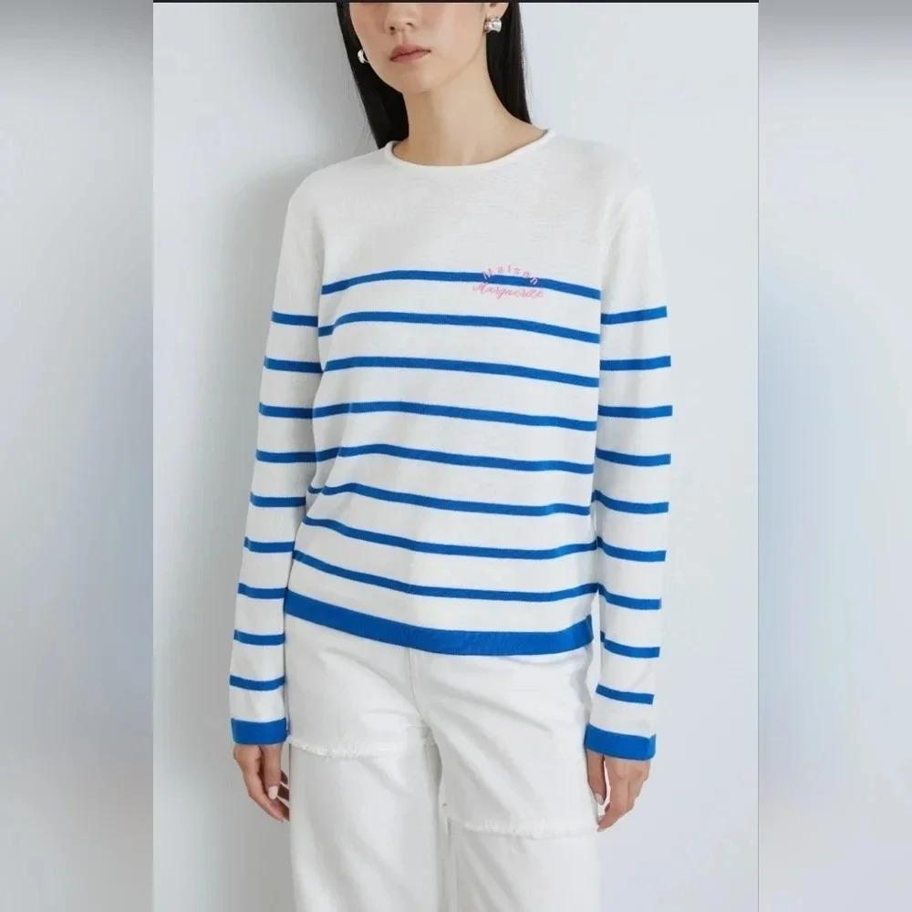 Maison Marguerite Striped Pullover Lightweight Sweater Size Medium Spring